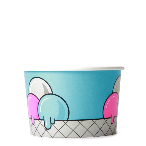 8oz Ice Cream Cup -Blue Bubbles- x 50 Pack